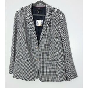 Talbots Aberdeen Blazer Women's Size 22W Navy White Houndstooth Gold Buttons NEW